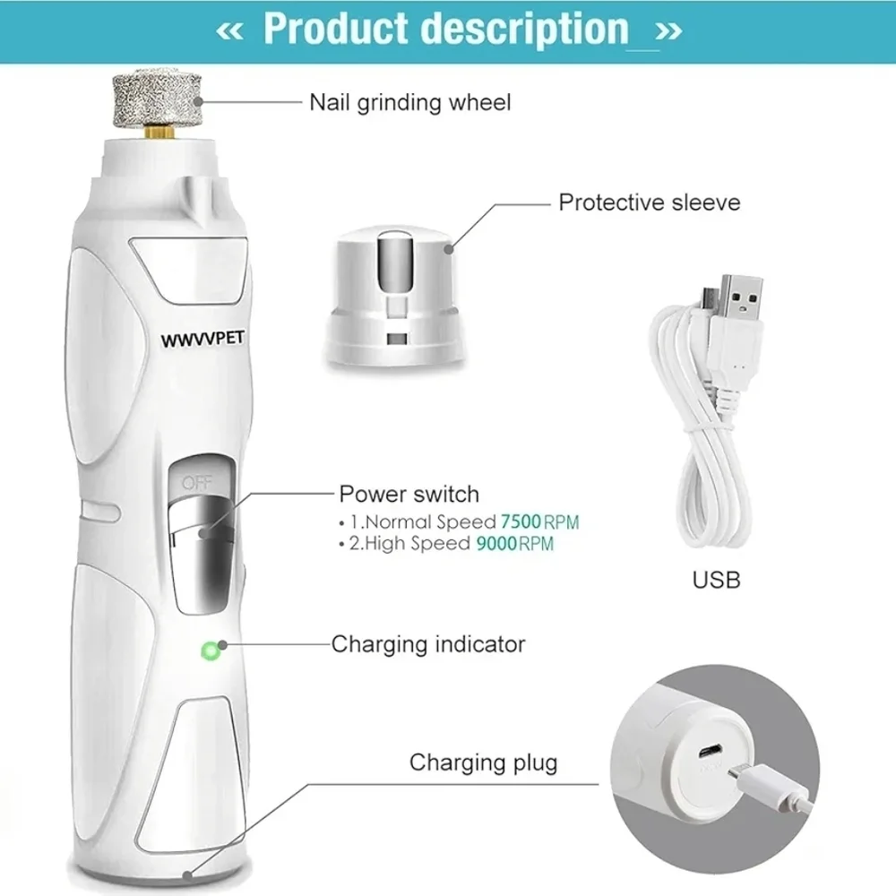 White Electric Pet Nail Grinder